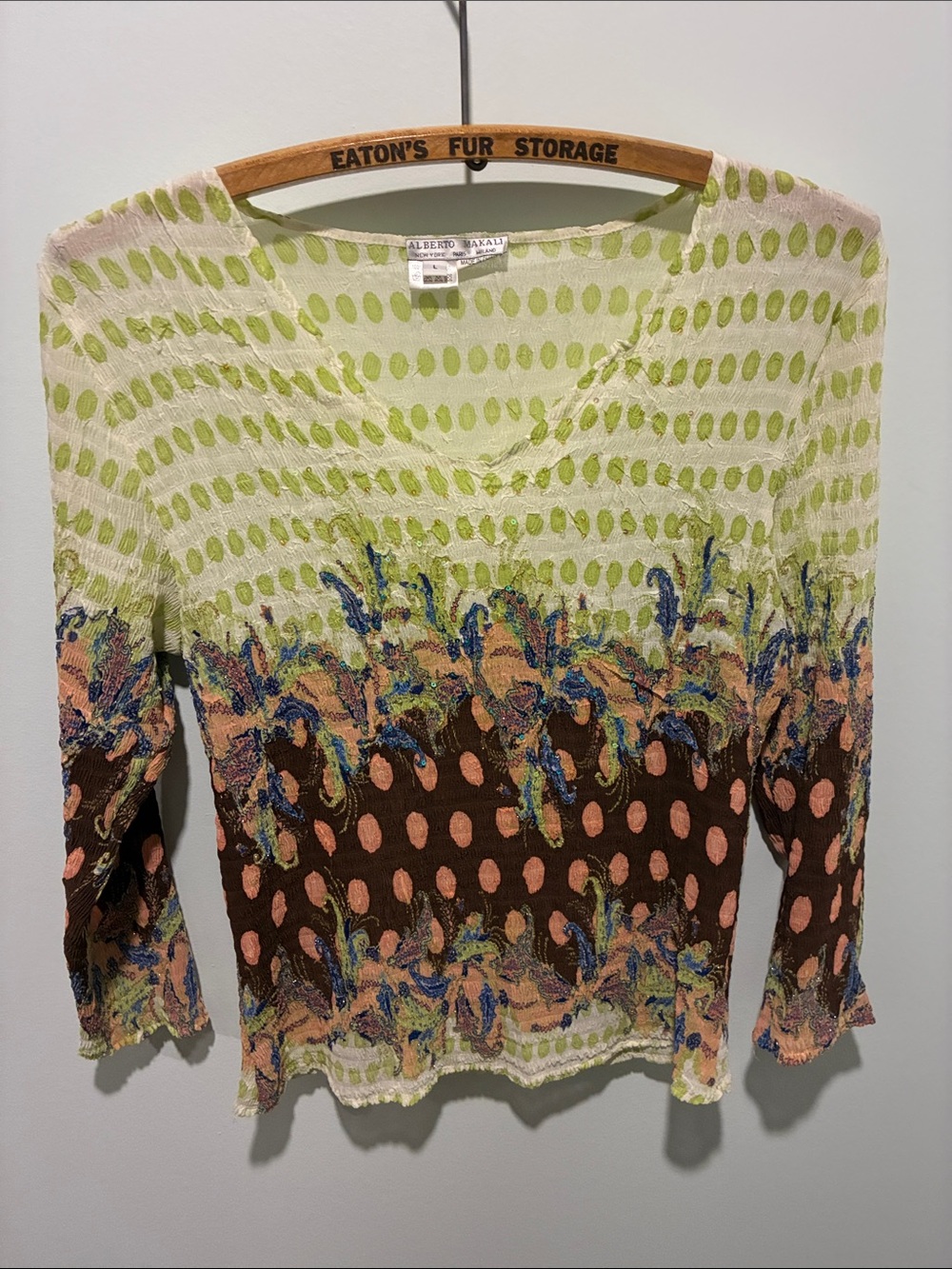 Alberto Makali Multicolour V-Neck Long Sleeve Top Crinkle Fabric Size Large